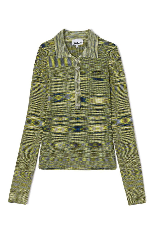 Ganni Spacedyed Knit Polo - Blazing