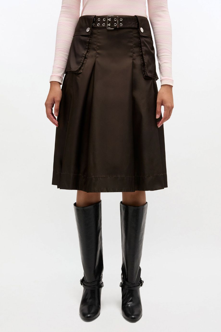 Ganni Duchesse Nylon Pleated Skirt - Demitasse