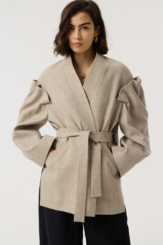 AKYN Gracie Statement Wrap Jacket - Undyed Grey