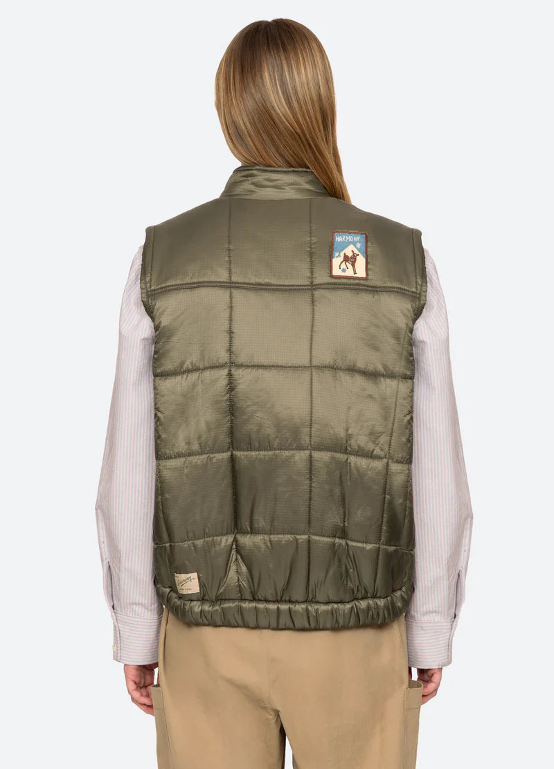 Sea-NY Eira Quilted Patched Puffer Vest - Olive