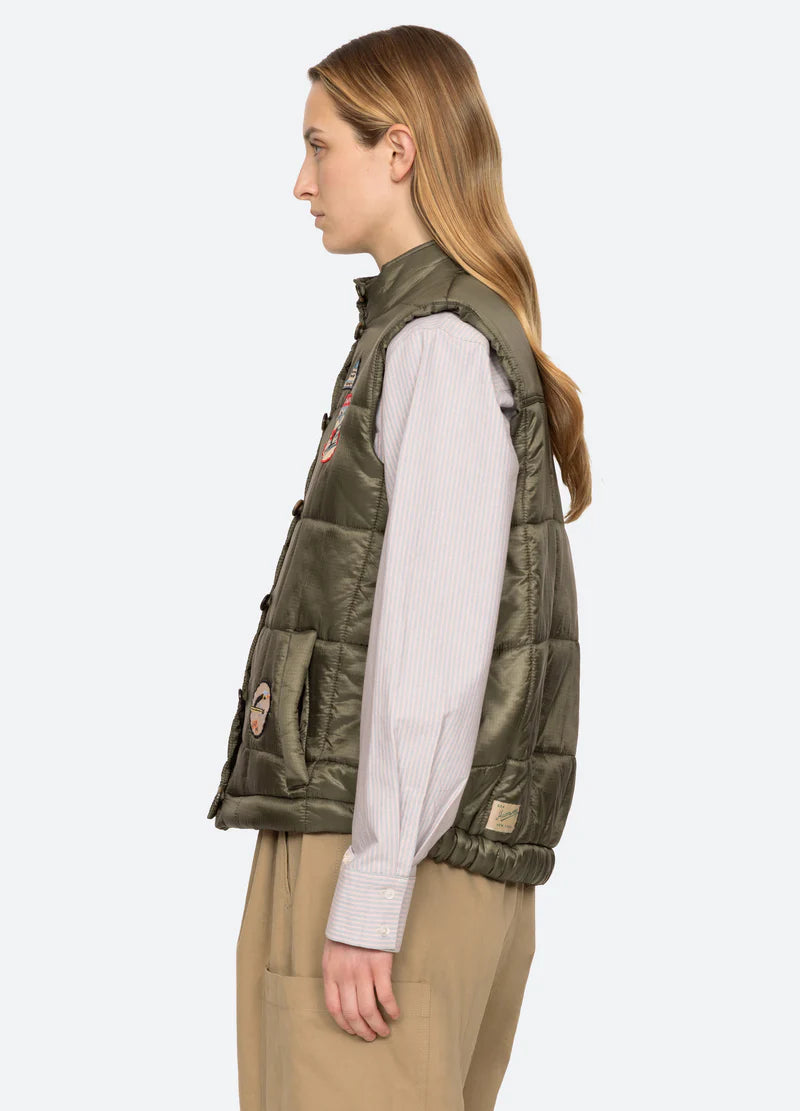 Sea-NY Eira Quilted Patched Puffer Vest - Olive