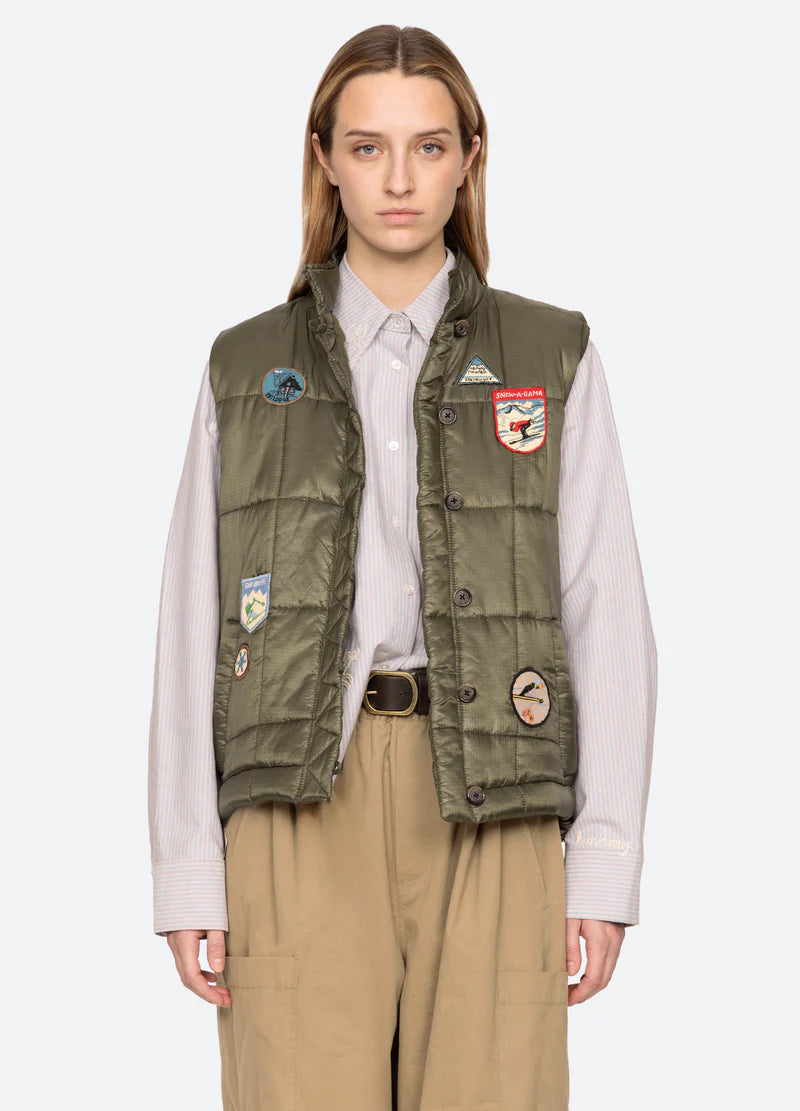 Sea-NY Eira Quilted Patched Puffer Vest - Olive