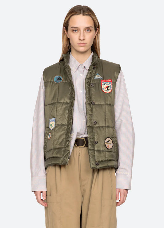 Sea-NY Eira Quilted Patched Puffer Vest - Olive
