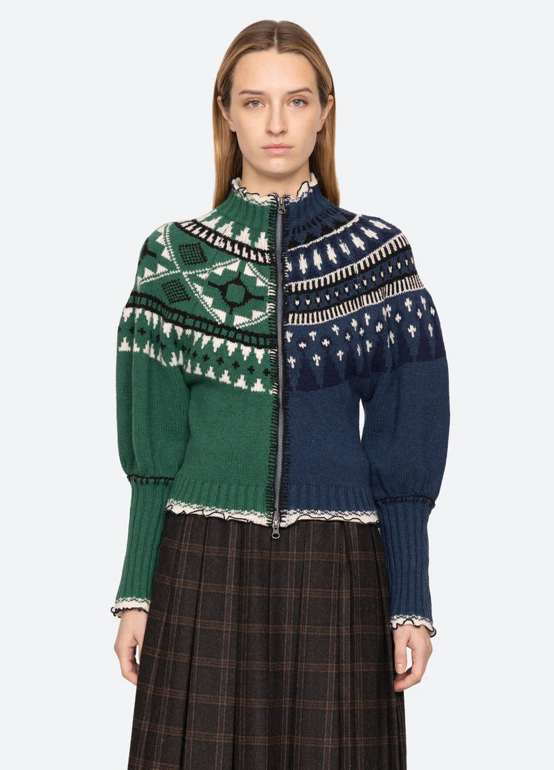 Sea-NY Linea Fair Isle Zip-Front Cardigan - Multi