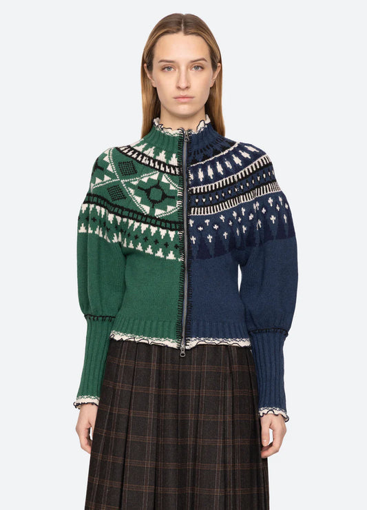Sea-NY Linea Fair Isle Zip-Front Cardigan - Multi