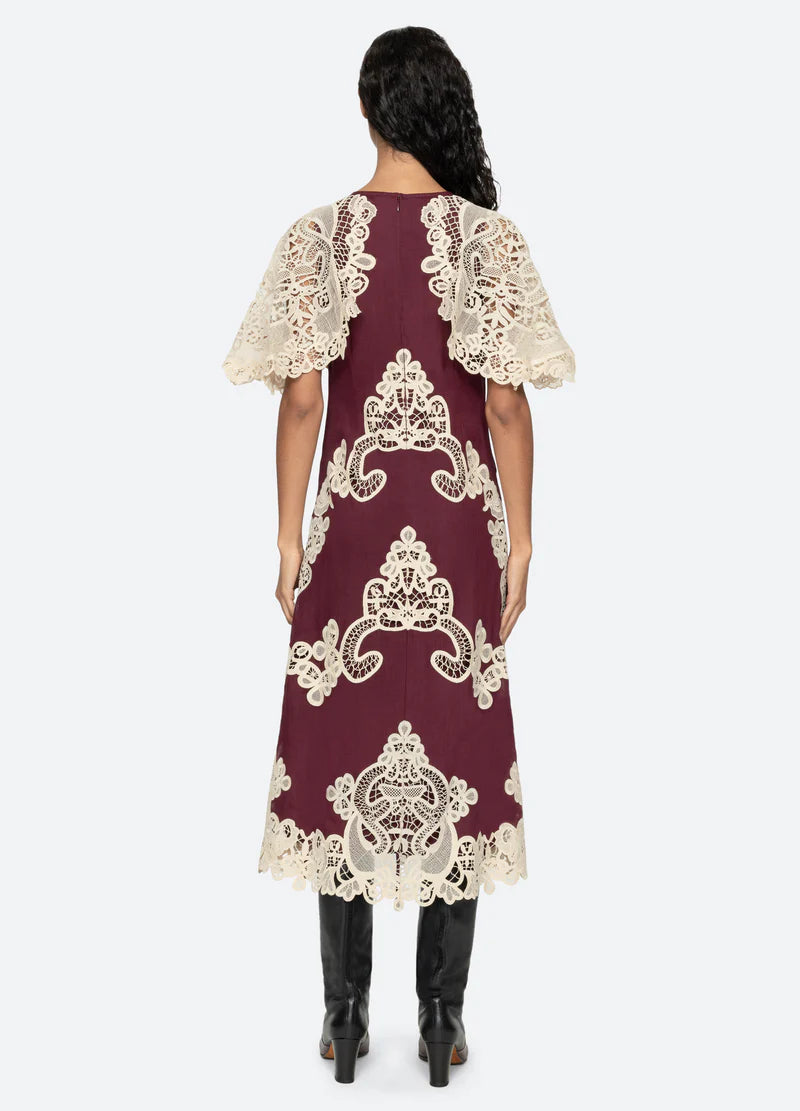 Sea-NY Medina Lace Midi Dress - Burgundy
