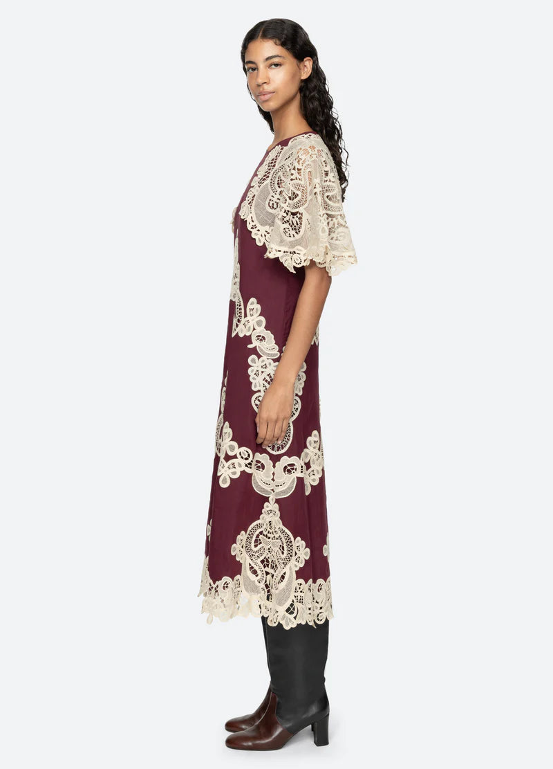 Sea-NY Medina Lace Midi Dress - Burgundy