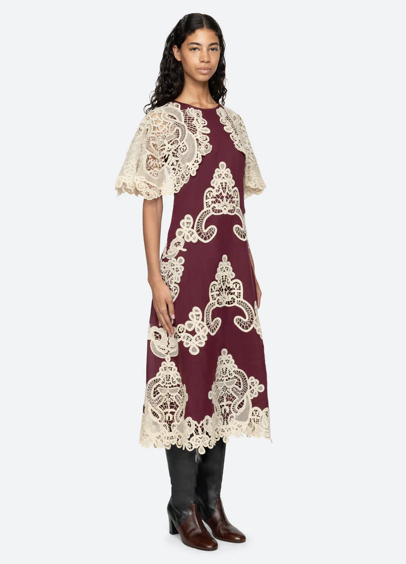 Sea-NY Medina Lace Midi Dress - Burgundy