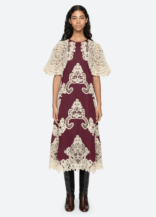 Sea-NY Medina Lace Midi Dress - Burgundy