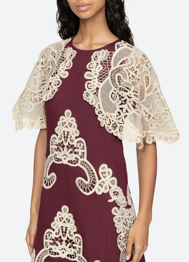Sea-NY Medina Lace Midi Dress - Burgundy