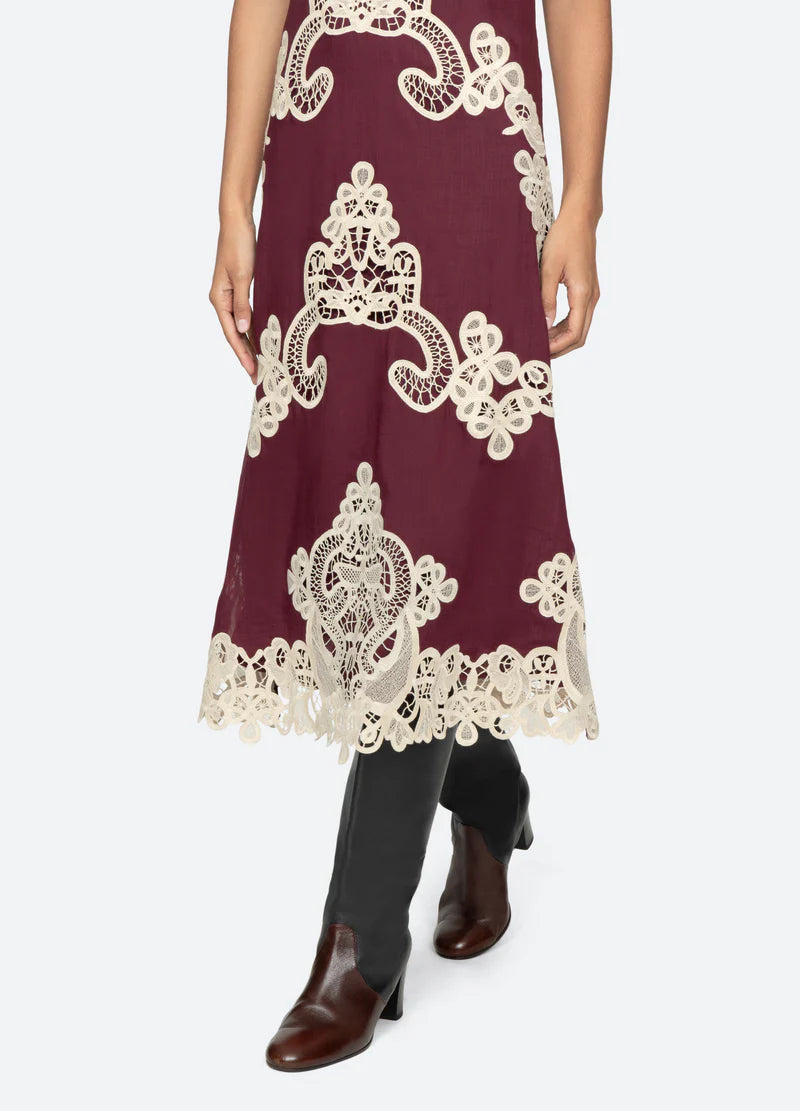 Sea-NY Medina Lace Midi Dress - Burgundy