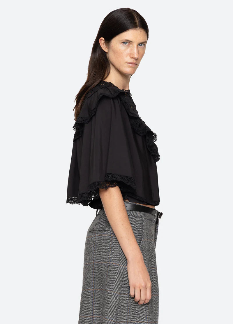 Sea-NY Shanna Lace Beaded Capelet Top - Black