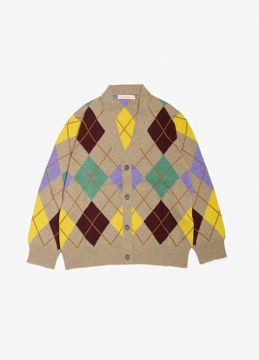&Daughter Argyle Grandad Cardigan - Dark Natural/Yellow