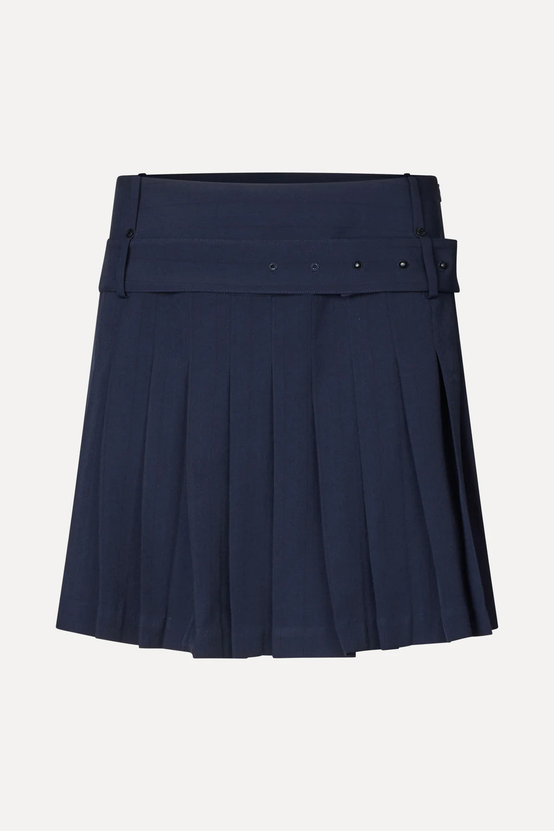 Stine Goya Pinstripe Tailoring Belted Pleated Skirt - Navy