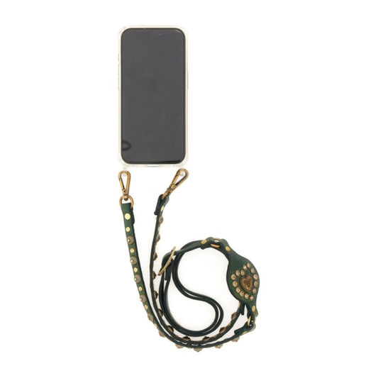 Campomaggi Heart Studs Phone Strap - Green Bottle