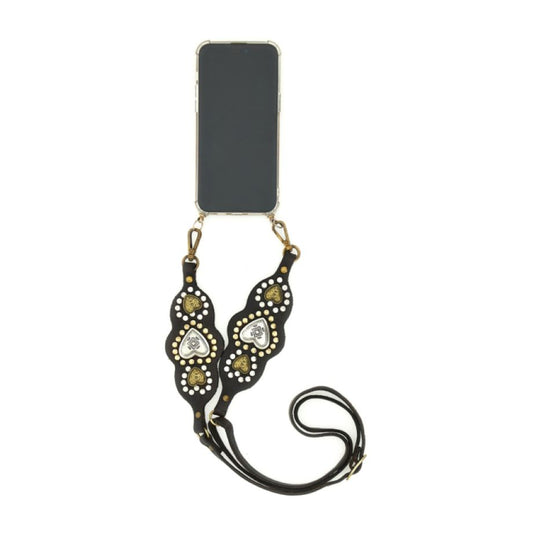 Campomaggi Heart Studs Phone Strap - Black