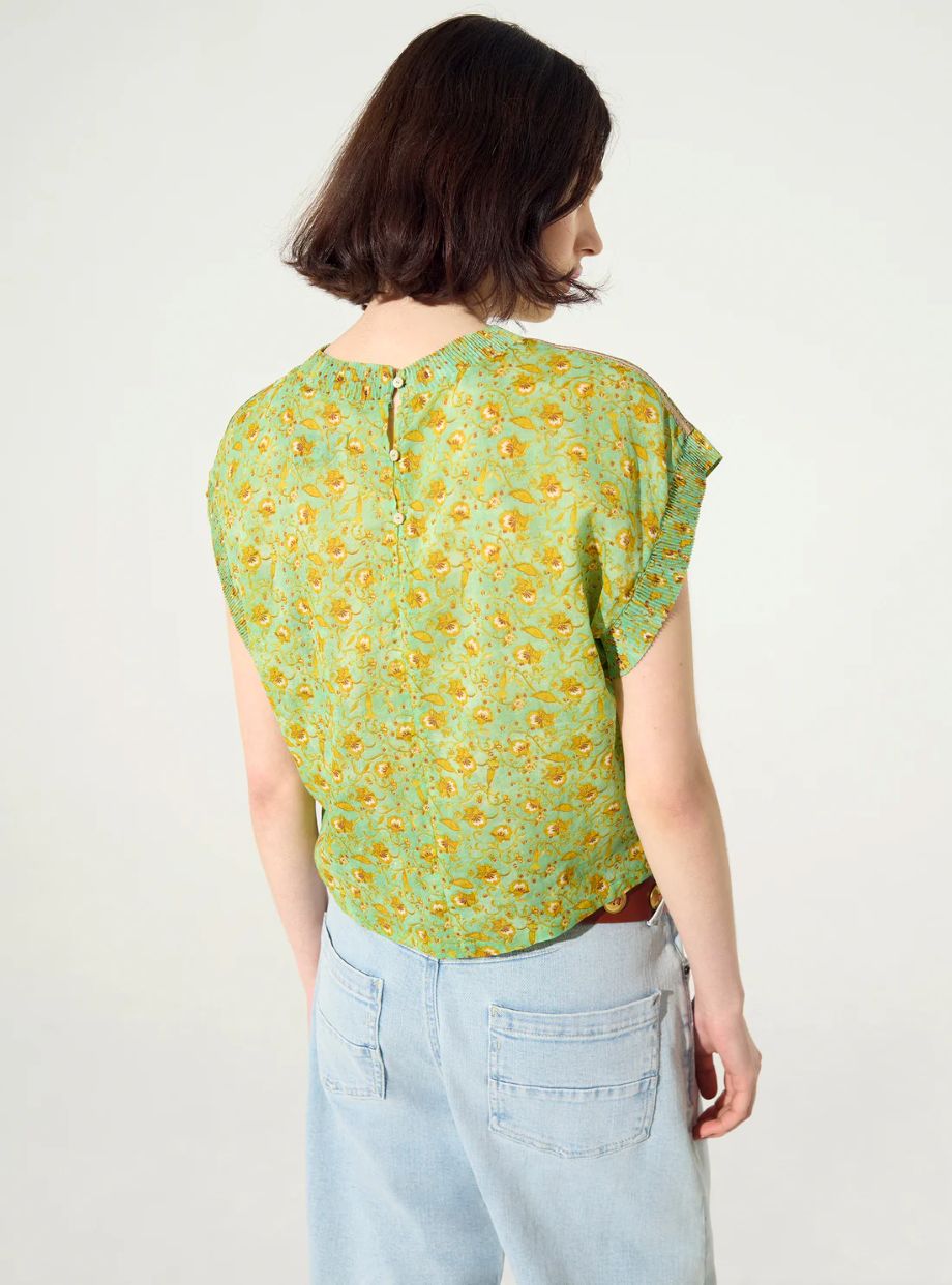 Cotélac Amanda Pleated Top - Green