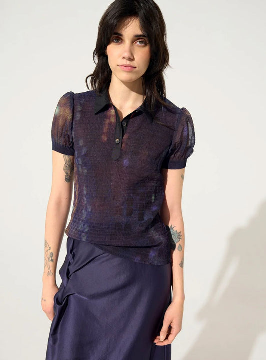 Cotélac Pleated Polo Shirt - Purple