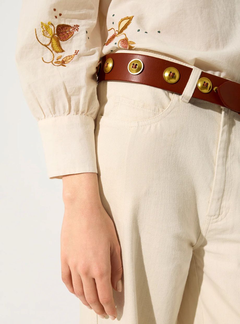 Cotélac Leather Belt with Cabochons - Caramel