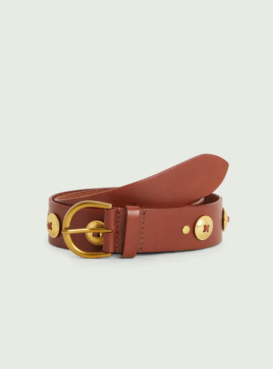 Cotélac Leather Belt with Cabochons - Caramel