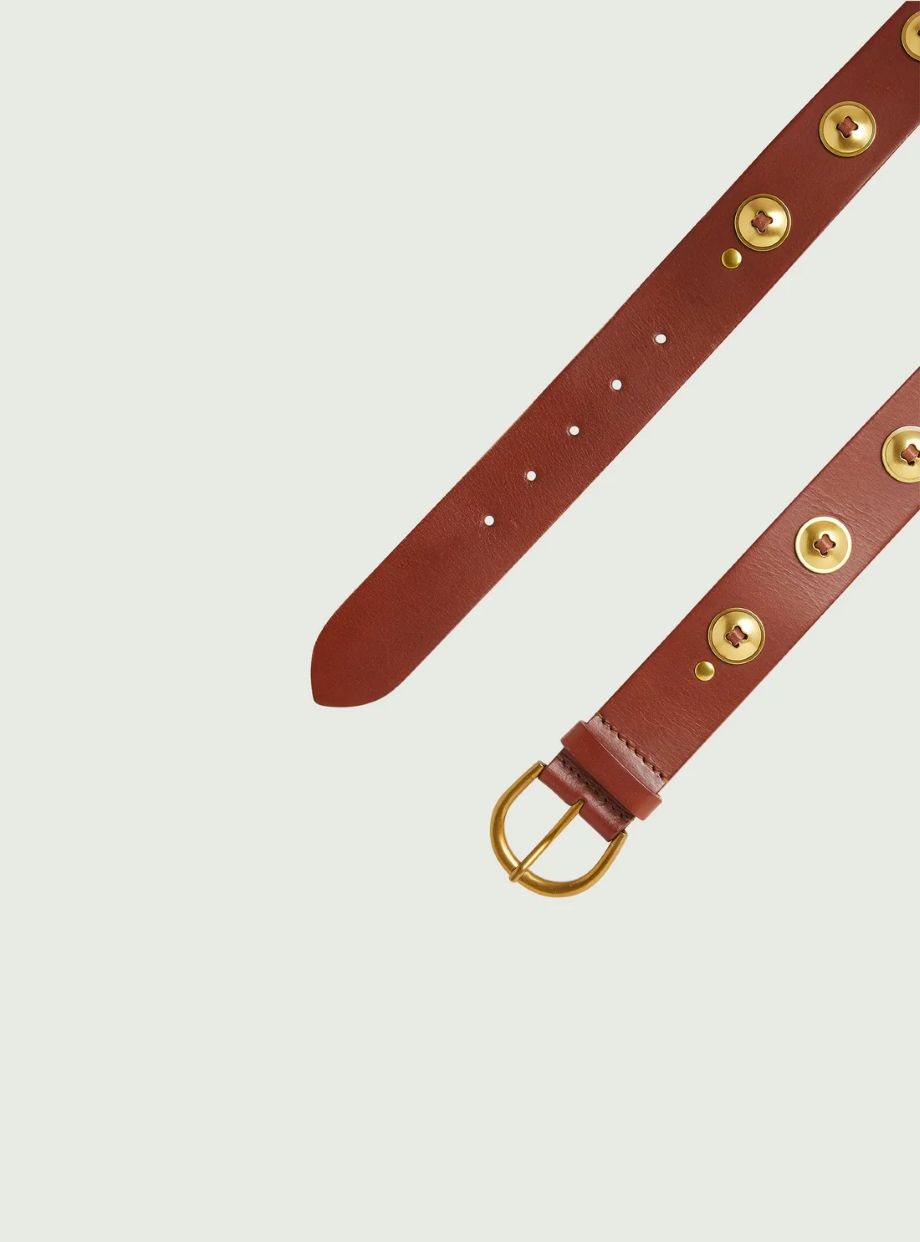 Cotélac Leather Belt with Cabochons - Caramel