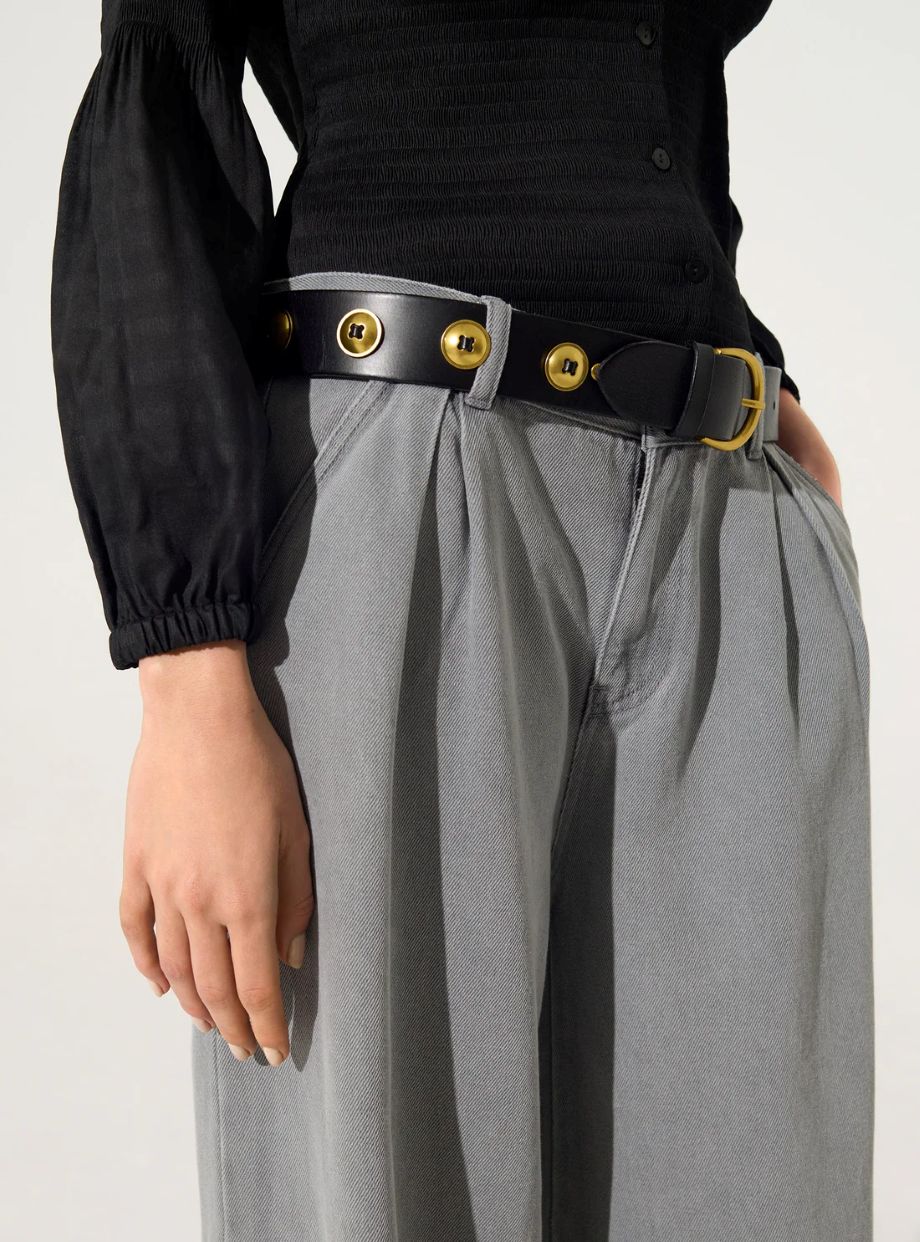 Cotélac Leather Belt with Cabochons - Black