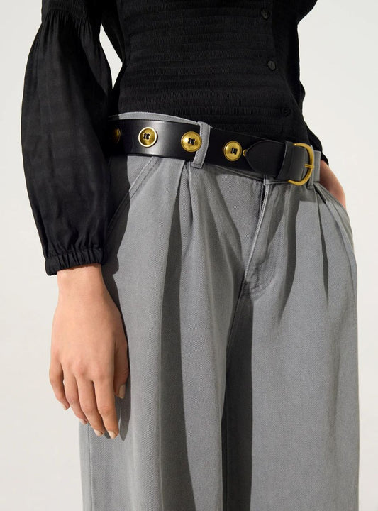 Cotélac Leather Belt with Cabochons - Black