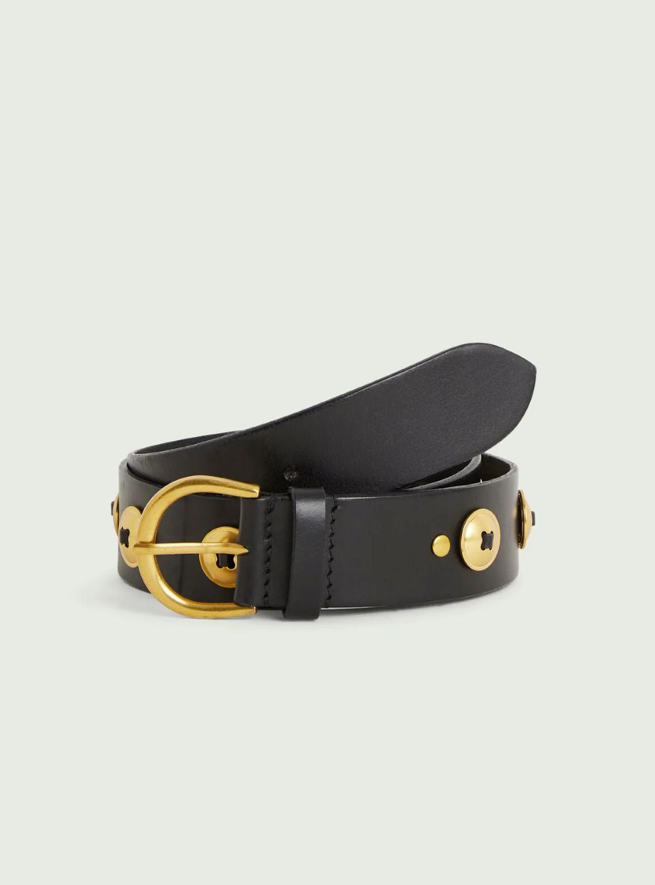 Cotélac Leather Belt with Cabochons - Black