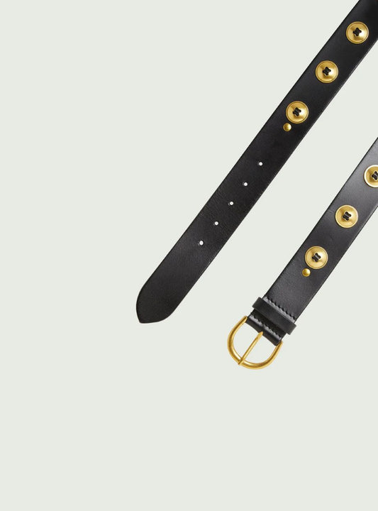 Cotélac Leather Belt with Cabochons - Black