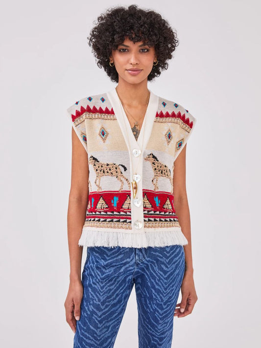 Hayley Menzies Nomadic Tapestry Waistcoat - Cream