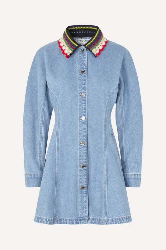 Stine Goya Collared Coat Mini Dress - Denim Blue