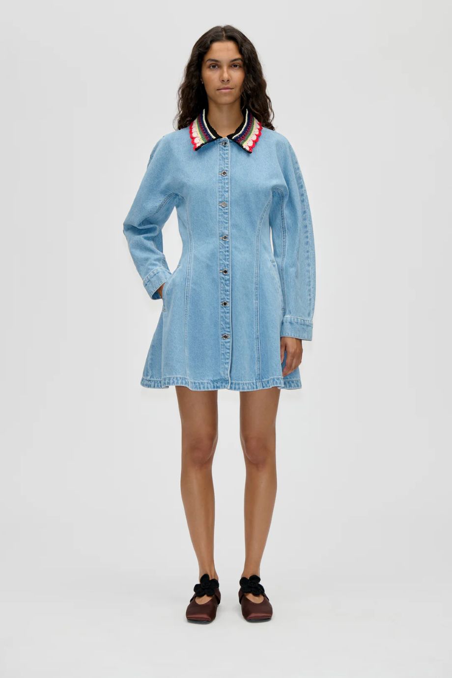 Stine Goya Collared Coat Mini Dress - Denim Blue