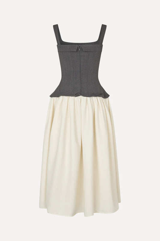 Stine Goya Corset Midi Dress - Melange Grey/Cream