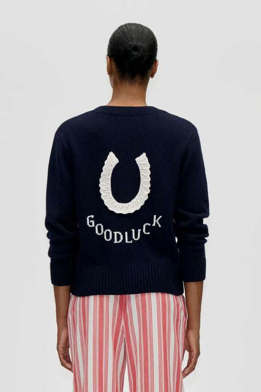 Stine Goya Lucky Horse Crewneck Cardigan - Navy