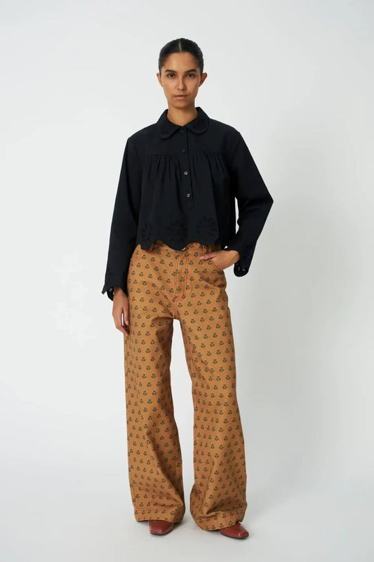 Stella-Nova Cropped Blouse with Embroidery Anglaise - Black