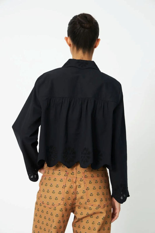 Stella-Nova Cropped Blouse with Embroidery Anglaise - Black
