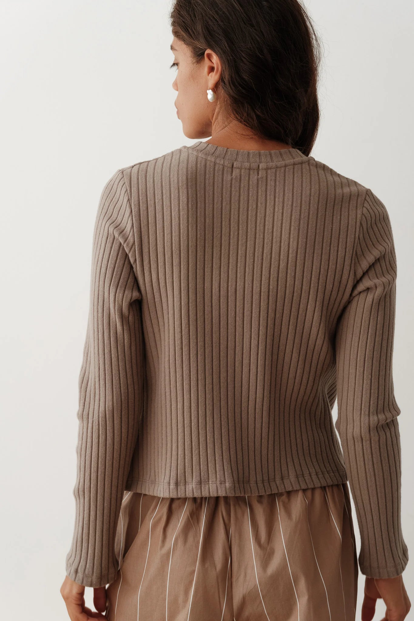 Donni Sweater Rib Cardi - Mushroom