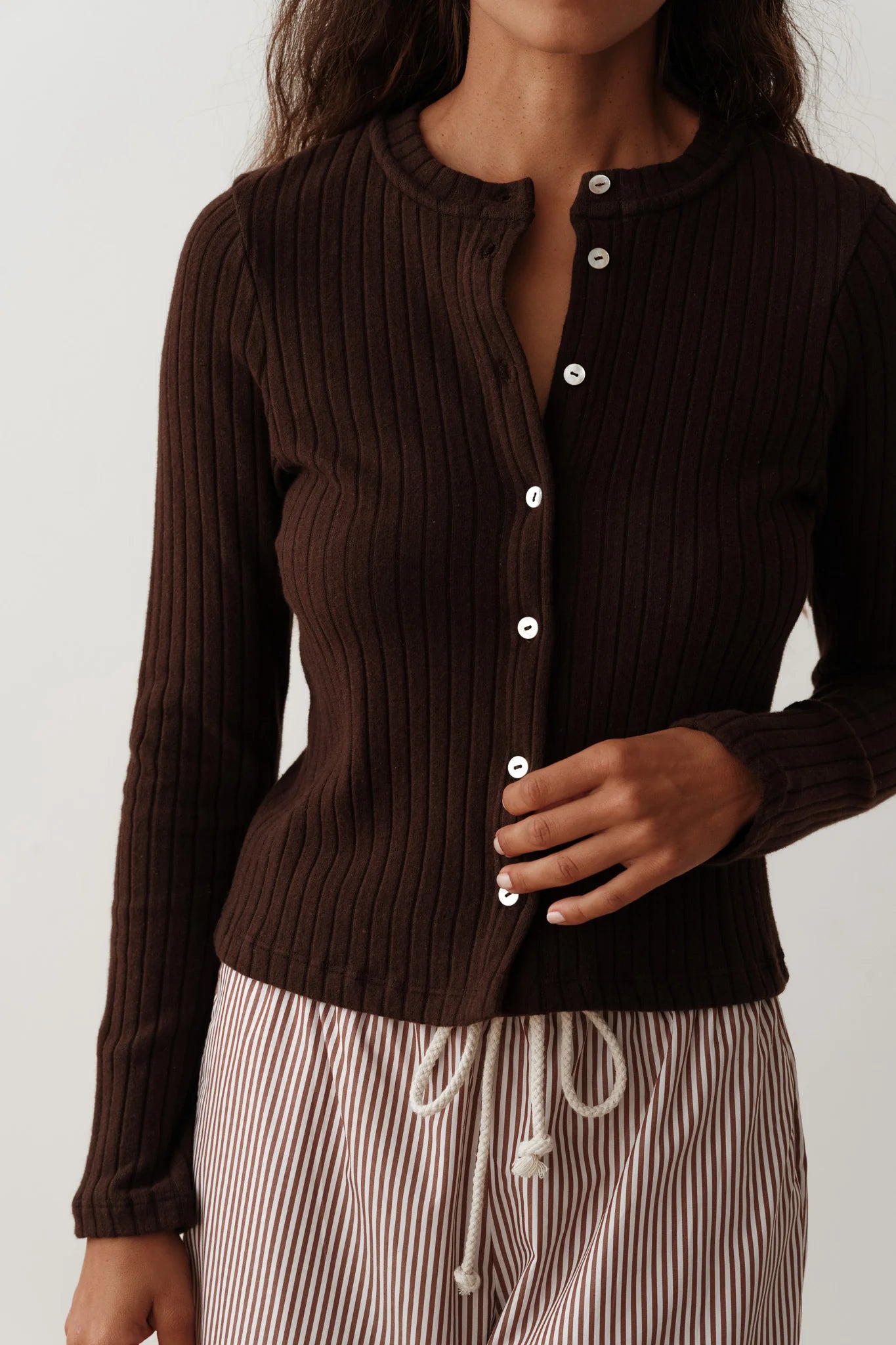 Donni Sweater Rib Cardi - Espresso