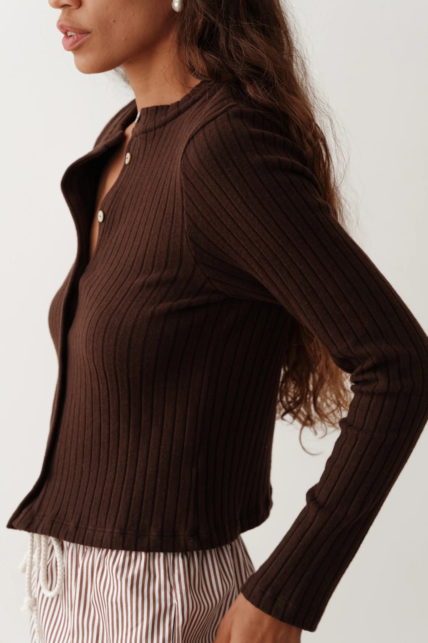 Donni Sweater Rib Cardi - Espresso