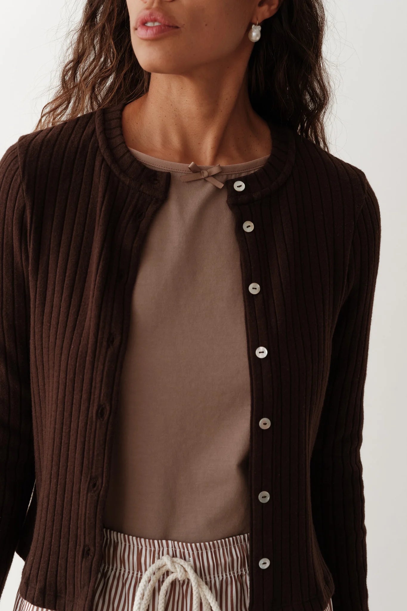 Donni Sweater Rib Cardi - Espresso