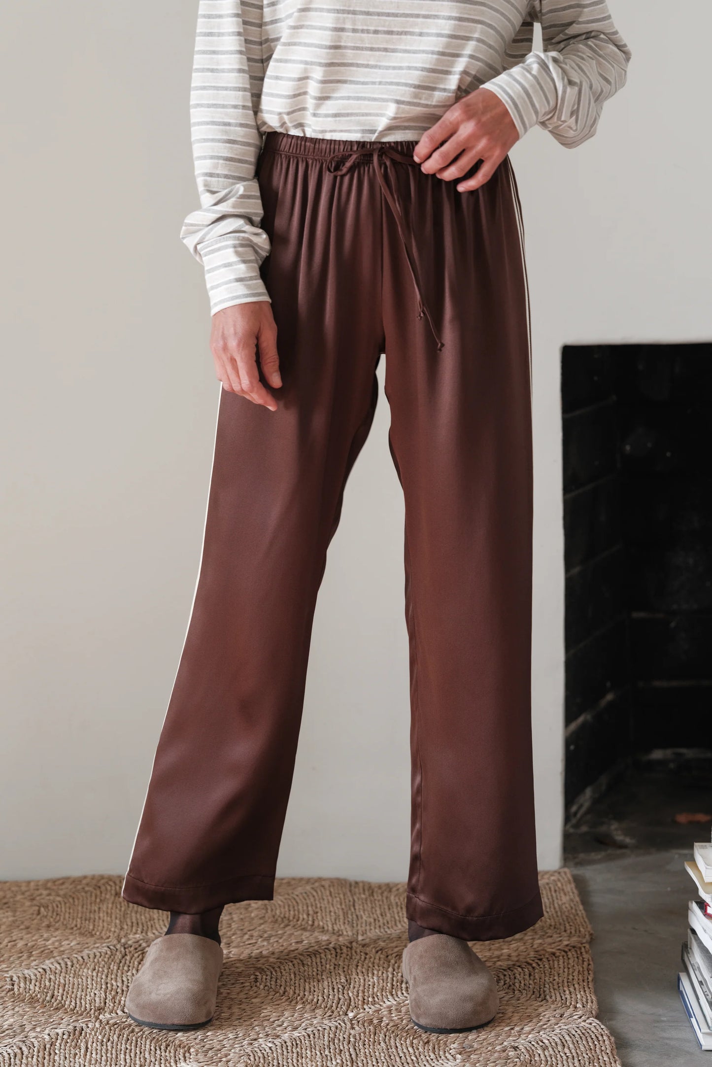 Donni Silk Stripe Crop Pant - Espresso