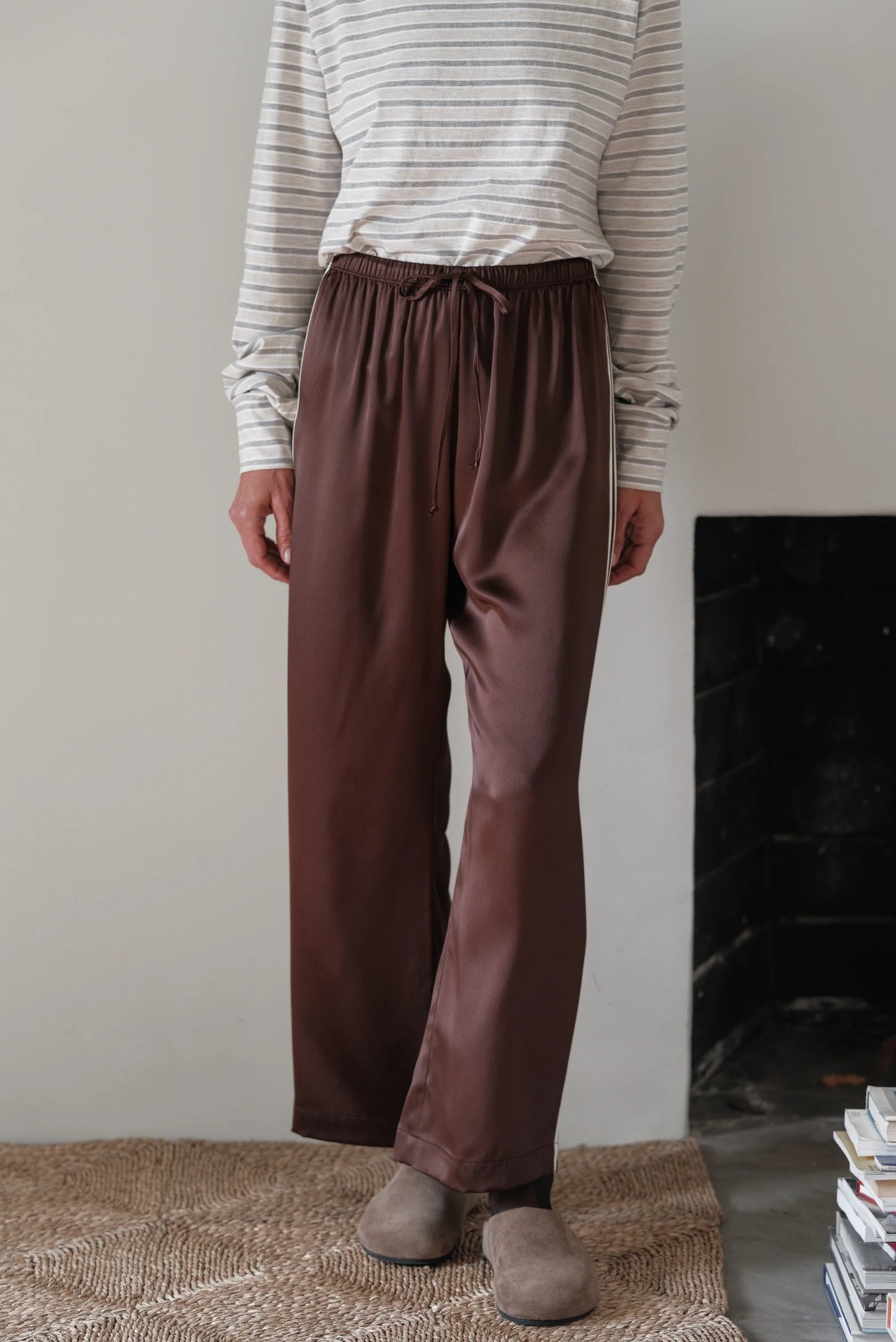 Donni Silk Stripe Crop Pant - Espresso