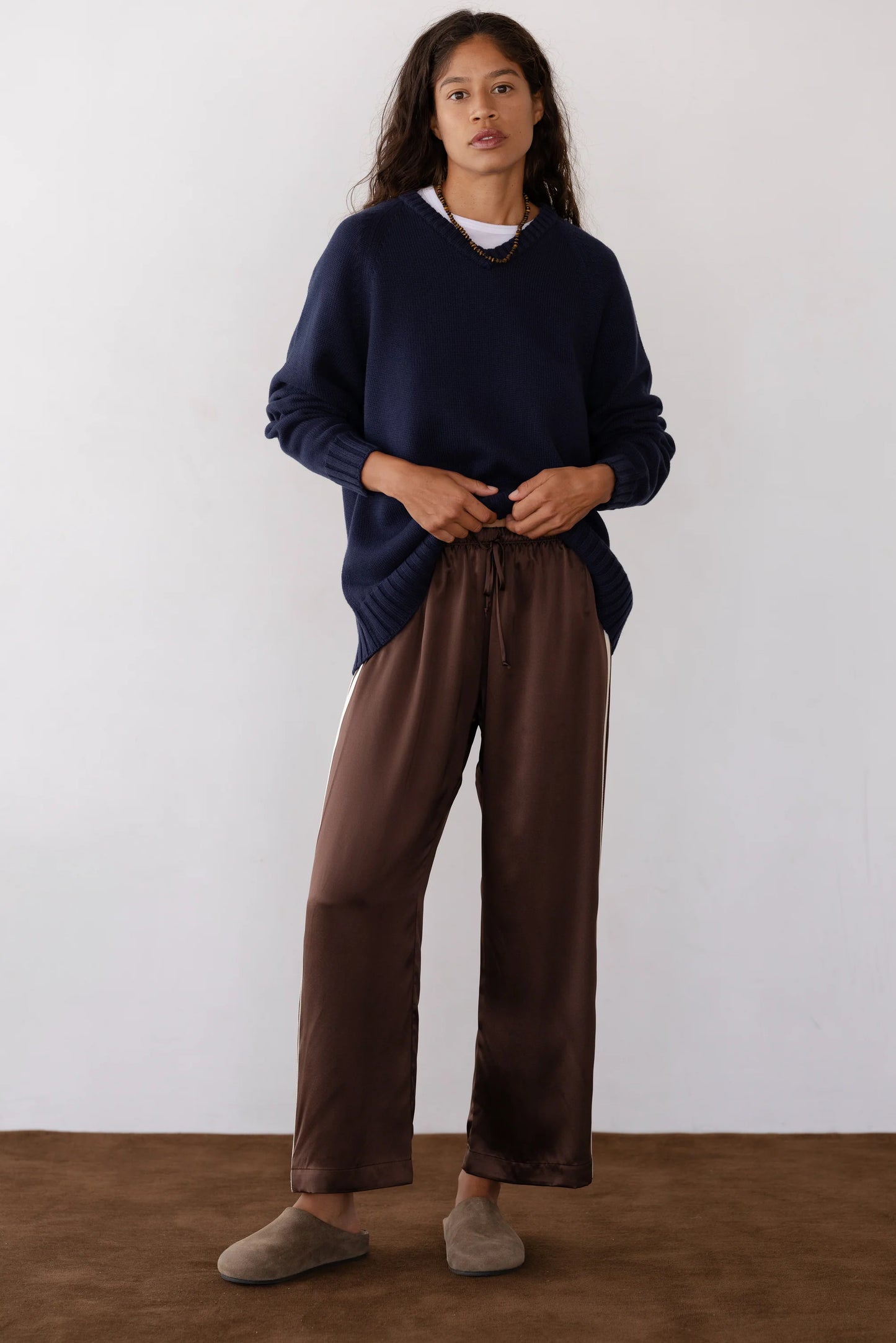 Donni Silk Stripe Crop Pant - Espresso