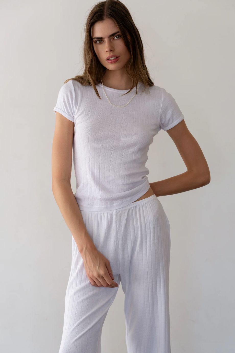 Donni Pointelle Baby Tee - Powder
