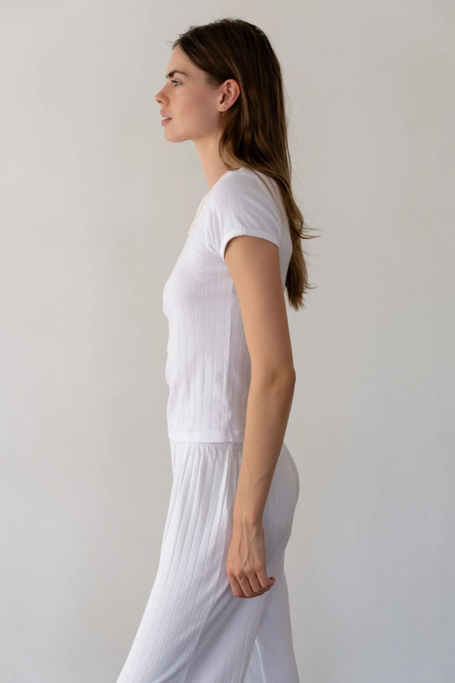 Donni Pointelle Baby Tee - Powder