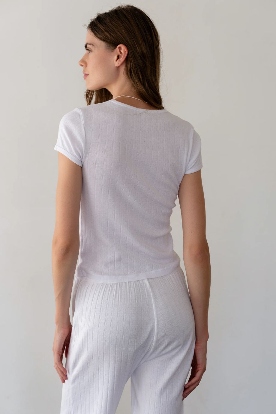Donni Pointelle Baby Tee - Powder