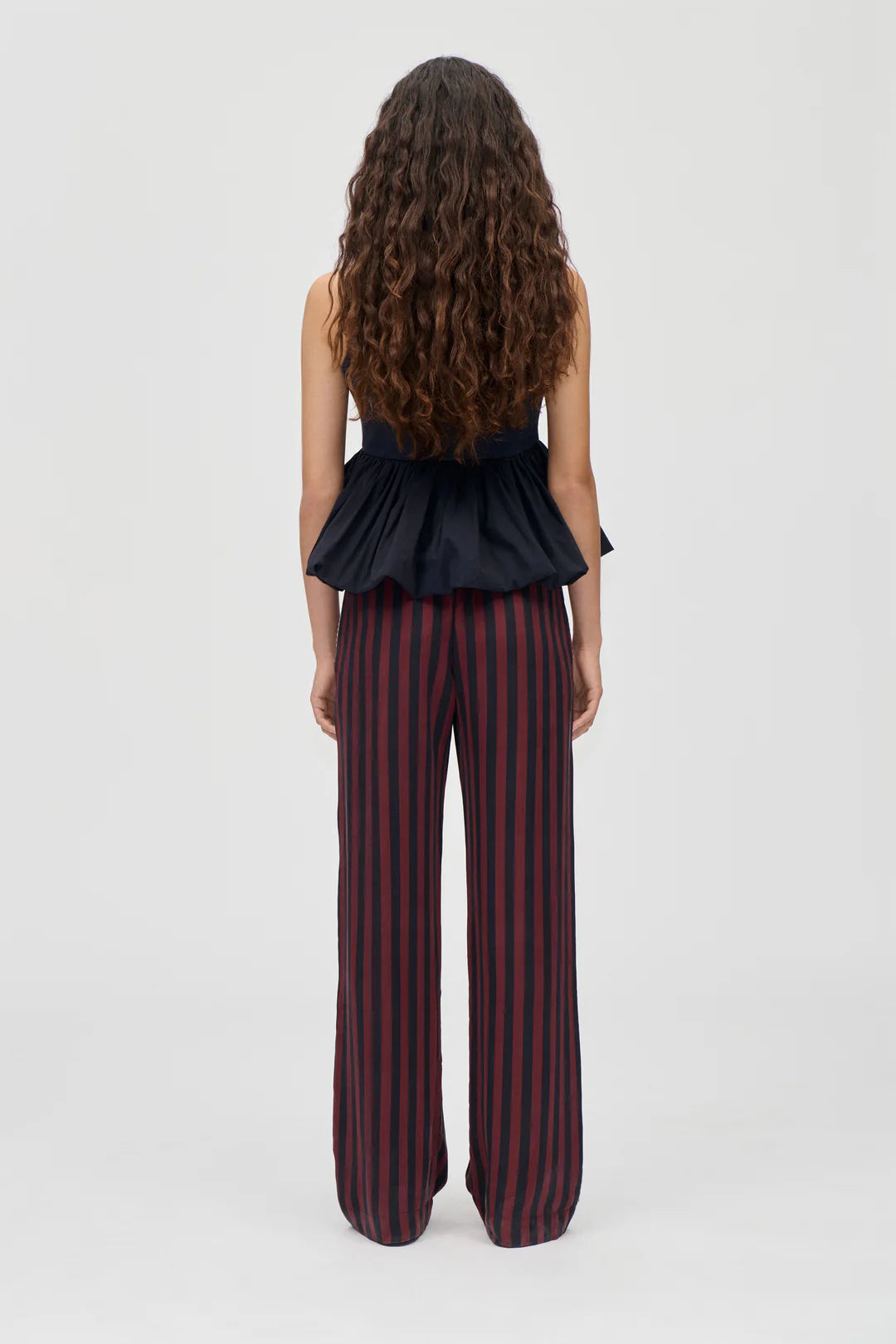Stine Goya Elasticated Long Pants - Navy Bugundy Wallpaer Stripes