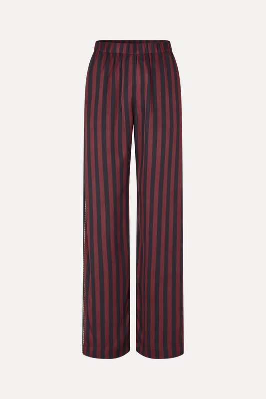 Stine Goya Elasticated Long Pants - Navy Bugundy Wallpaer Stripes