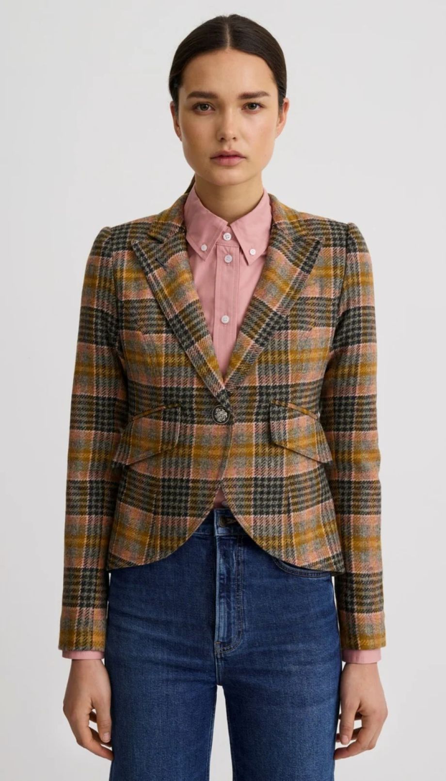 Smythe Plaid One Button Blazer - Rose