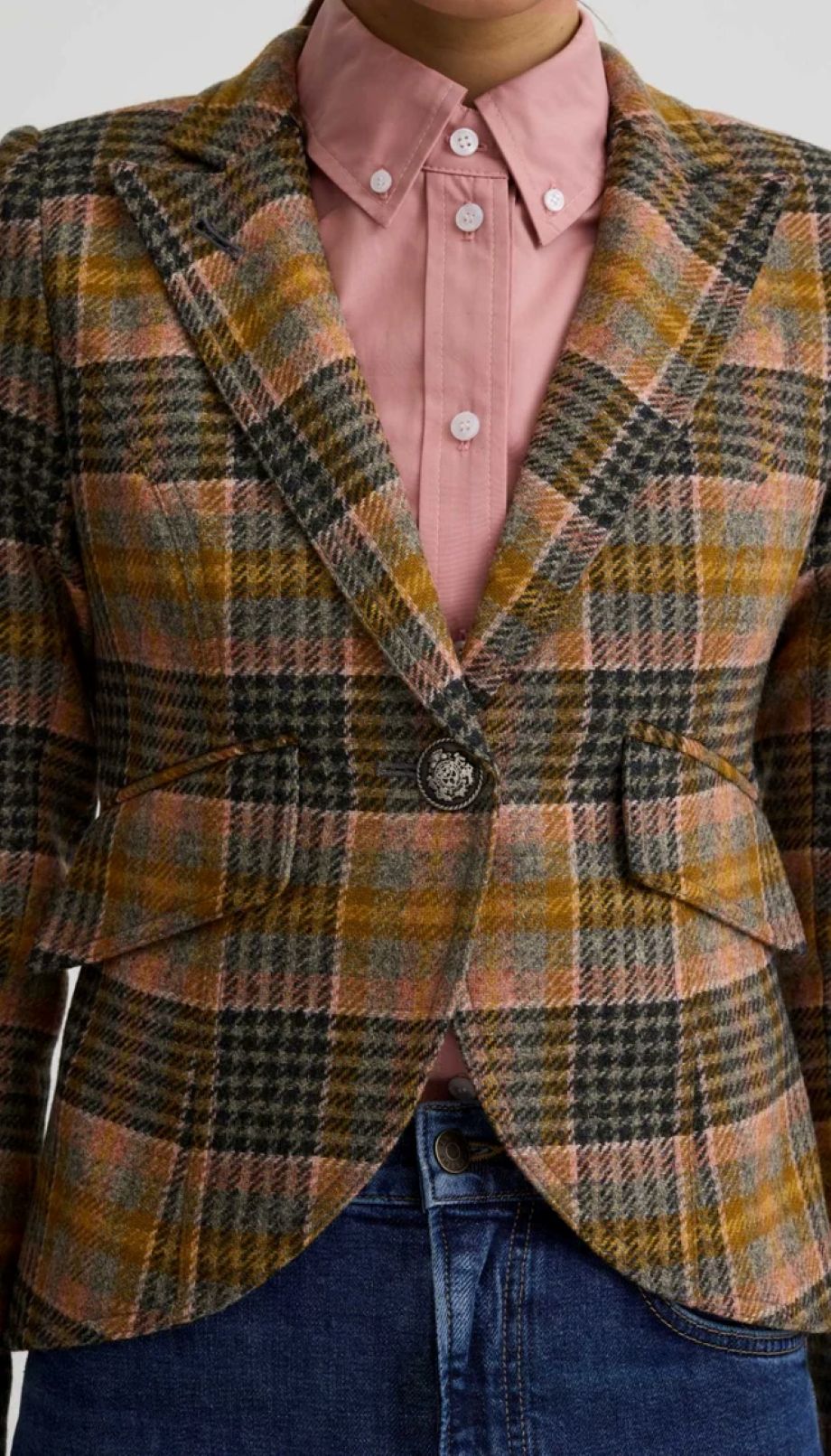 Smythe Plaid One Button Blazer - Rose